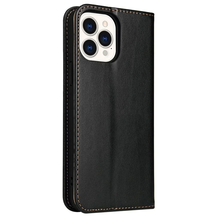 FIERRE SHANN Für iPhone 15 Pro Max Hülle Magnetischer automatischer Verschluss Strukturiertes PU-Leder Handyhülle - Schwarz
