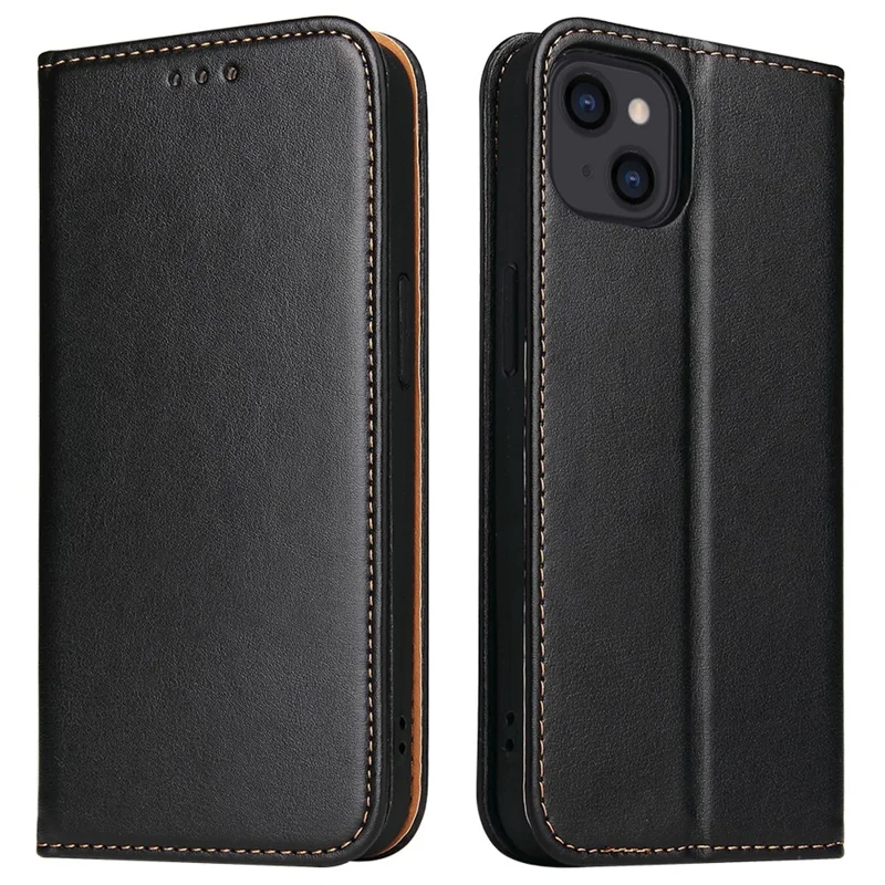 FIERRE SHANN For iPhone 15 Plus Case PU Leather Phone Cover Shockproof Phone Protector - Black