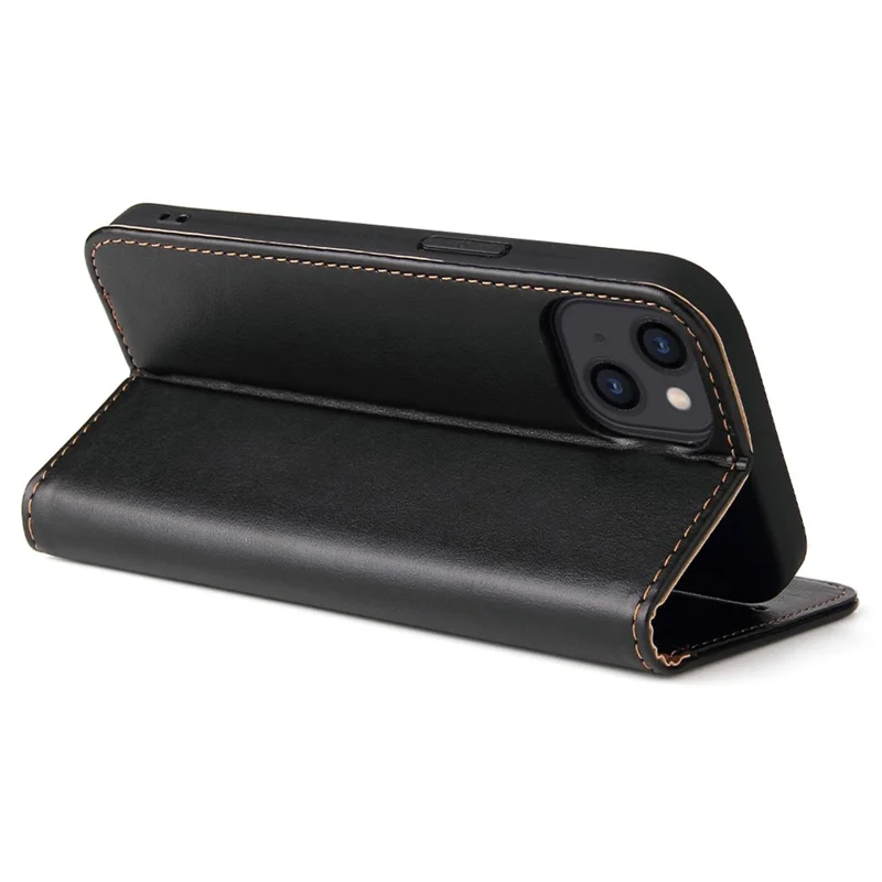 FIERRE SHANN For iPhone 15 Plus Case PU Leather Phone Cover Shockproof Phone Protector - Black