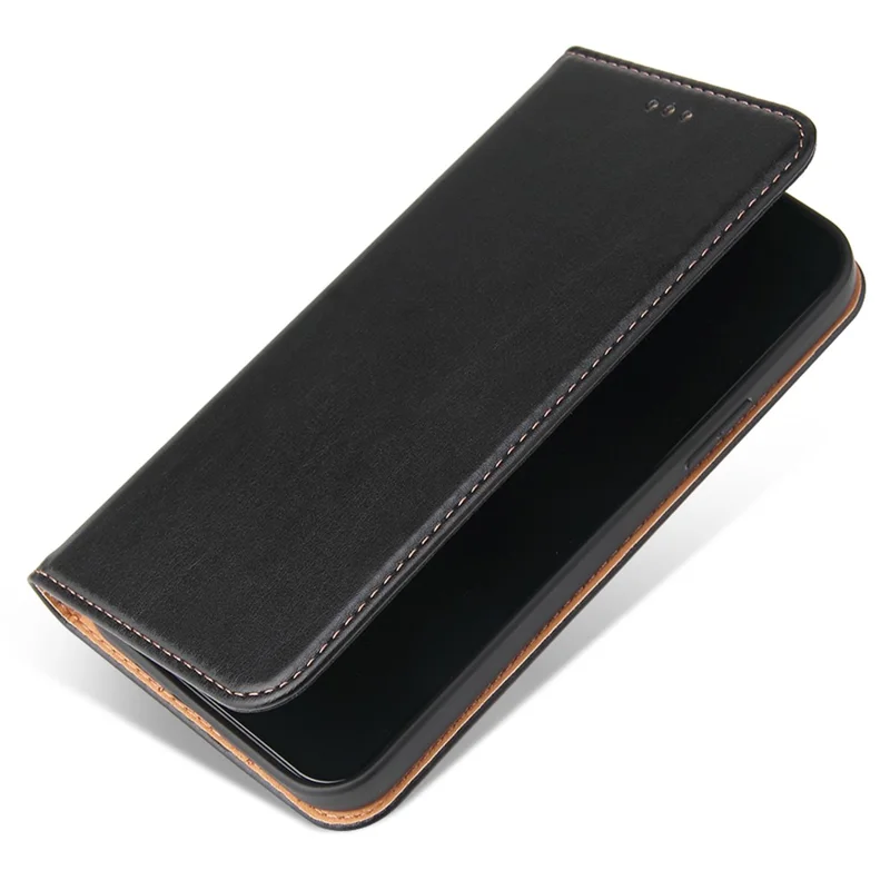 FIERRE SHANN For iPhone 15 Plus Case PU Leather Phone Cover Shockproof Phone Protector - Black