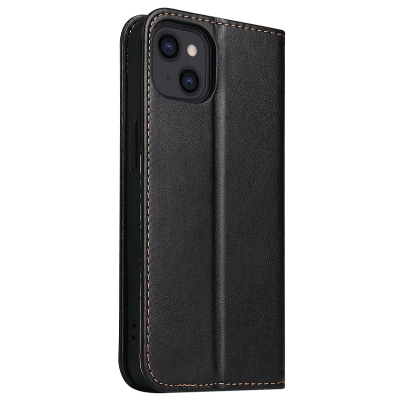 FIERRE SHANN For iPhone 15 Plus Case PU Leather Phone Cover Shockproof Phone Protector - Black