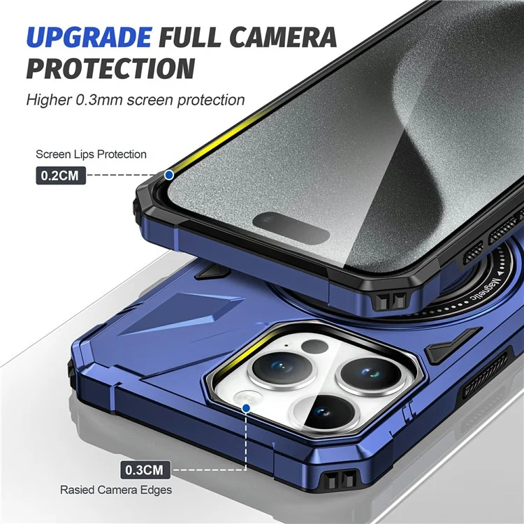 For iPhone 15 Pro Max TPU+PC Phone Case Rotatable Kickstand Protective Cover - Navy Blue