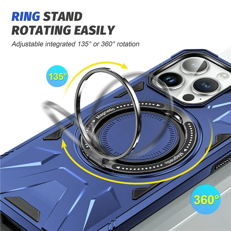 For iPhone 15 Pro Max TPU+PC Phone Case Rotatable Kickstand Protective Cover - Navy Blue