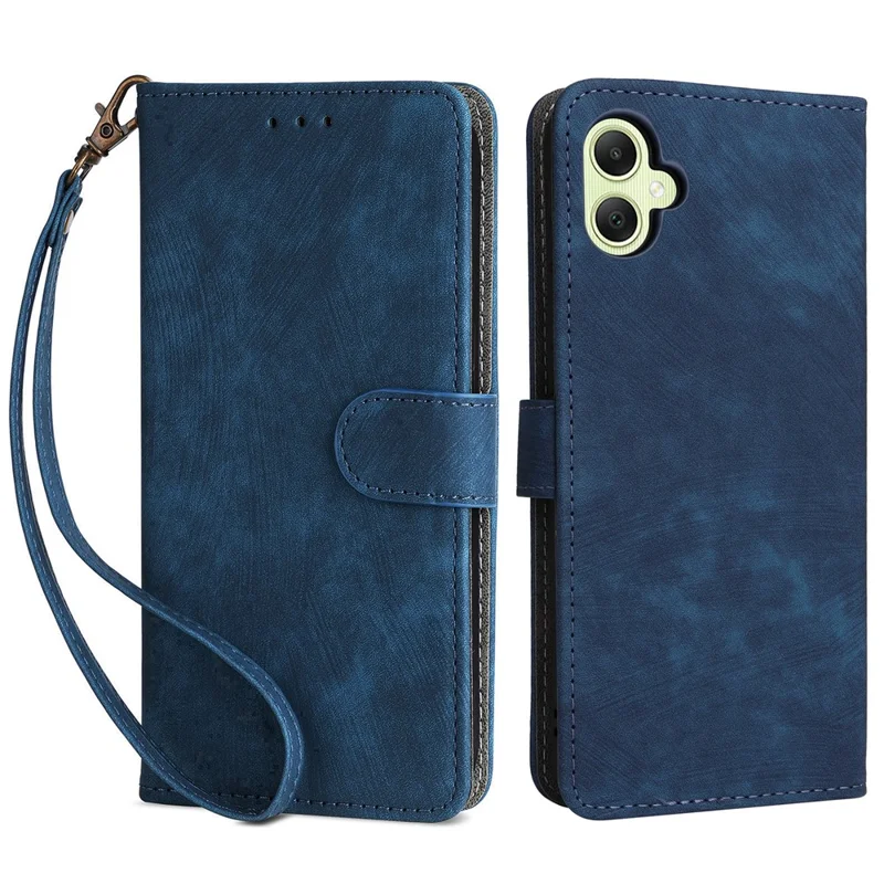 For Samsung Galaxy A05 4G Case PU Leather RFID Blocking Cover with Strap - Blue
