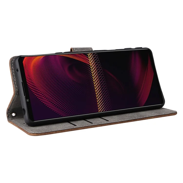 Para Sony Xperia 5 III 5G Case Slim-Fit PU Leather RFID Blocking Phone Cover com Alça - Marrom