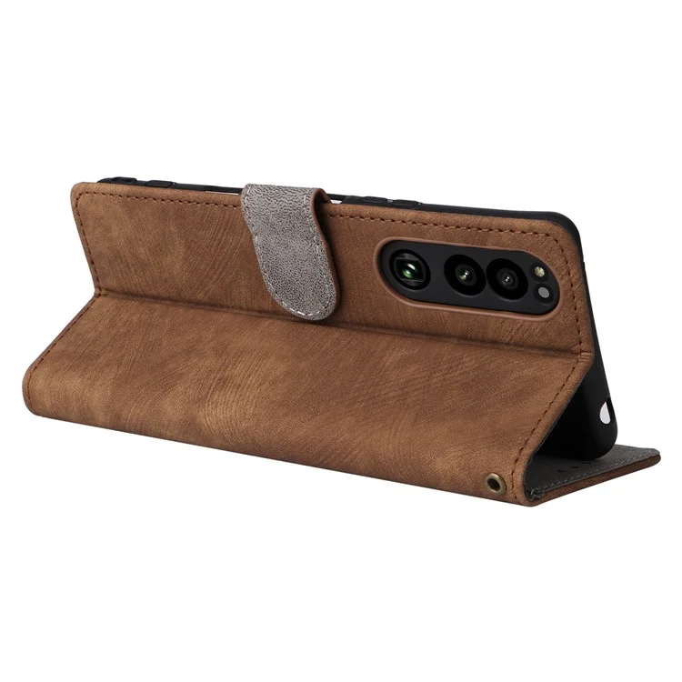 Para Sony Xperia 5 III 5G Case Slim-Fit PU Leather RFID Blocking Phone Cover com Alça - Marrom