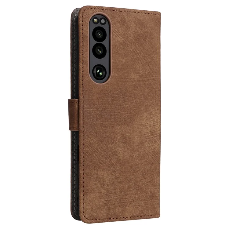 Para Sony Xperia 5 III 5G Case Slim-Fit PU Leather RFID Blocking Phone Cover com Alça - Marrom