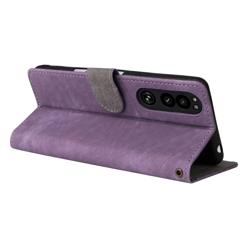 For Sony Xperia 5 III 5G Case Slim-Fit PU Leather RFID Blocking Phone Cover with Strap - Purple