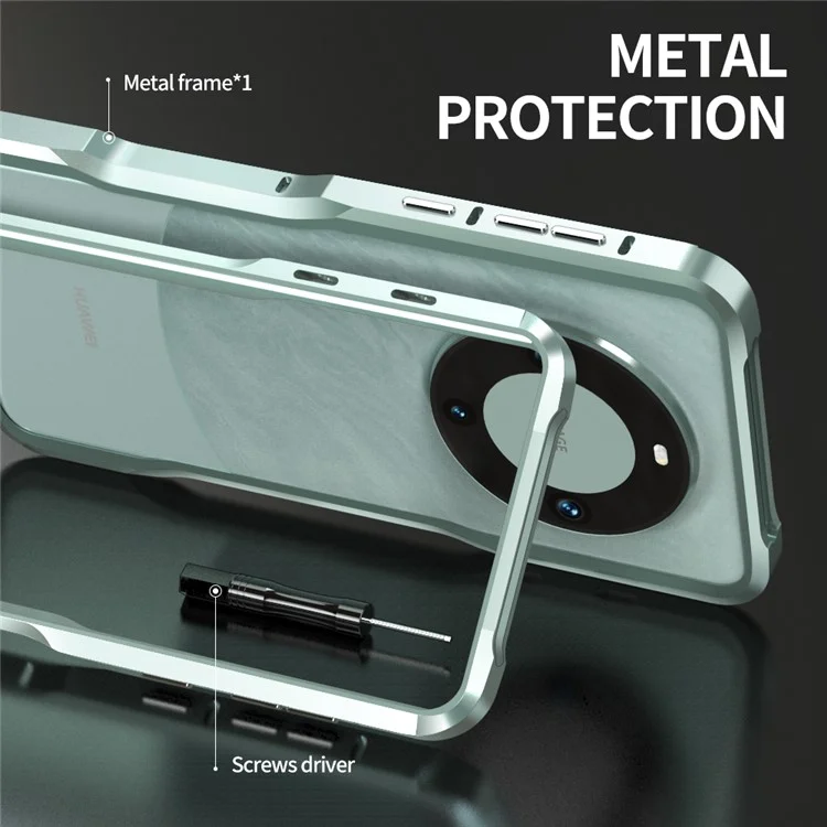 LUPHIE For Huawei Mate 60 Pro Bumper Case Shockproof Mobile Phone Metal Frame - Light Green