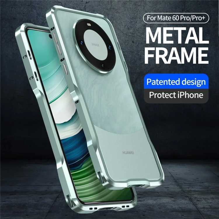 Luphie Pour Huawei Mate 60 Pro Bumper Case de Téléphone Mobile Étalant Frame Métallique - Vert Clair