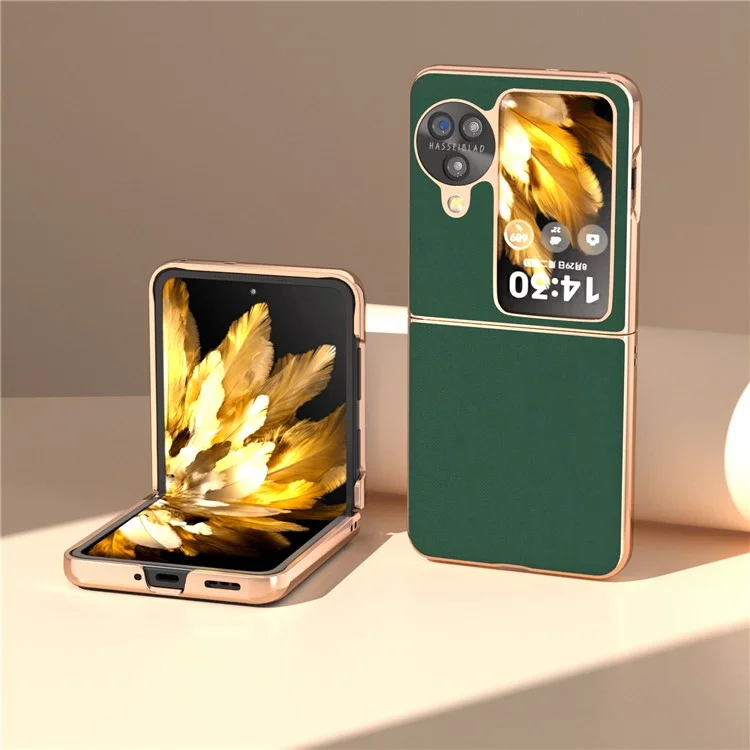 Для Oppo Find N3 Flip 5G Чехол из натуральной кожи КРС с покрытием из ПК - Зеленый
