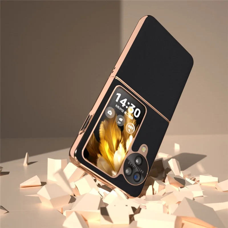For Oppo Find N3 Flip 5G Case Genuine Cow Leather Coated PC Phone Case - Black