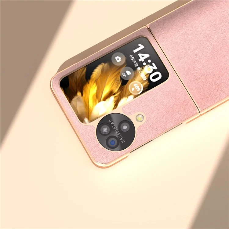 For Oppo Find N3 Flip 5G Case Electroplating PU Leather + PC Phone Cover - Pink