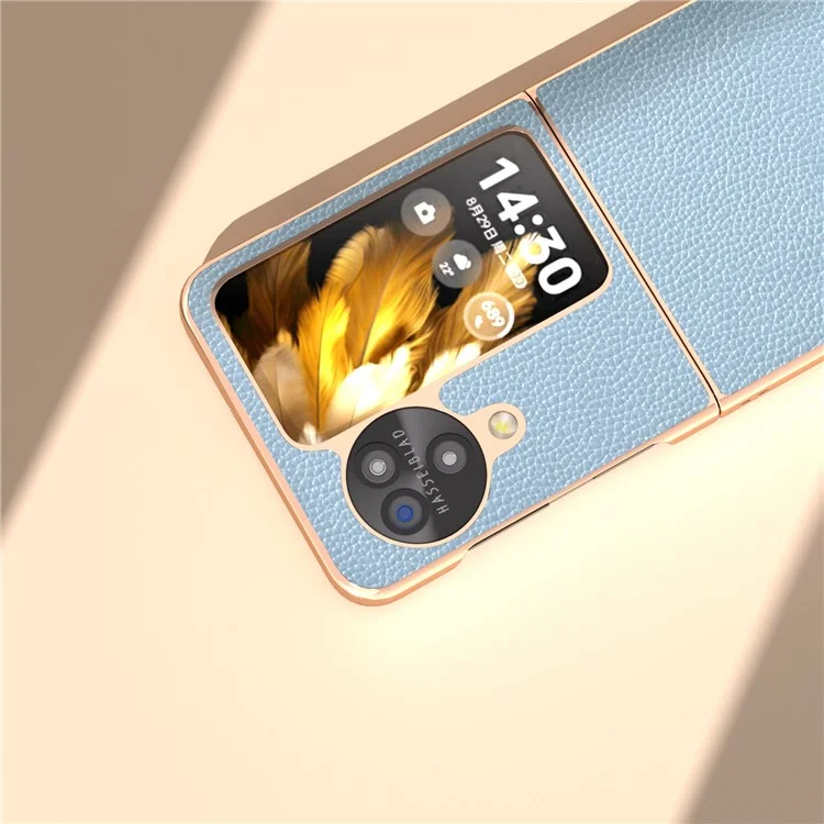 Para Oppo Find N3 Flip 5G Funda Genuina Piel de Vaca Revestida de PC Funda de Teléfono - Azul Bebé