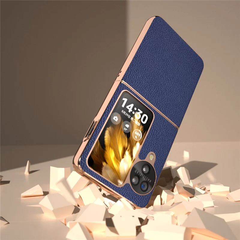 For Oppo Find N3 Flip 5G Case Genuine Cow Leather Coated PC Phone Cover - Sapphire