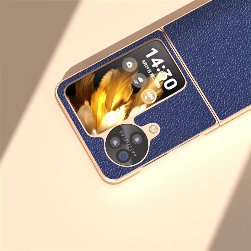 For Oppo Find N3 Flip 5G Case Genuine Cow Leather Coated PC Phone Cover - Sapphire