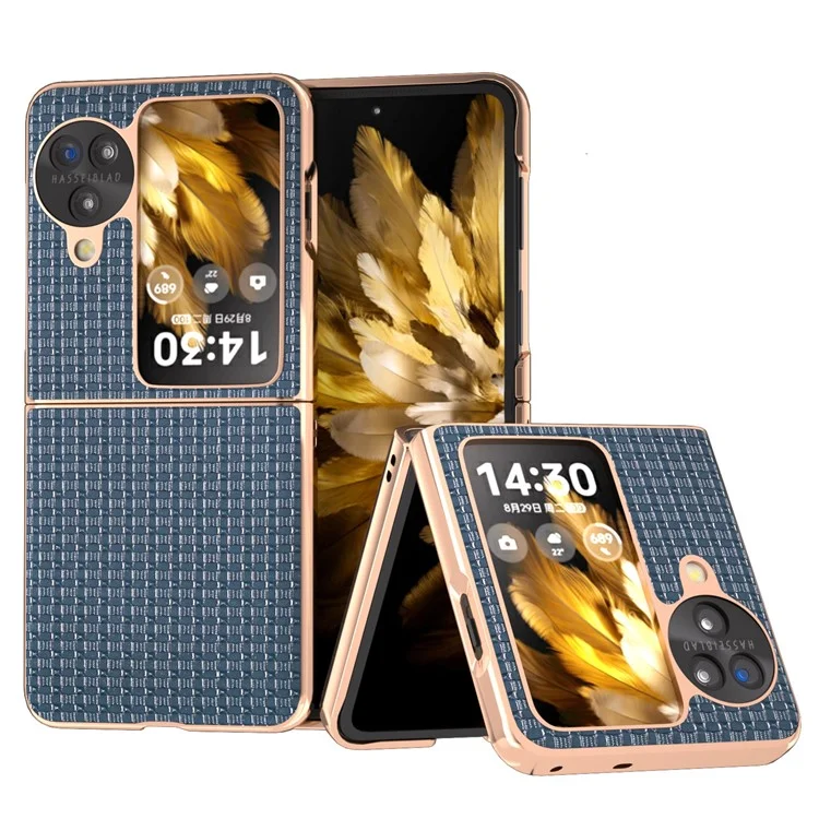 Für Oppo Find N3 Flip 5G-Hülle, echtes Rindsleder-beschichtetes PC-Klapptelefon-Cover - Blau