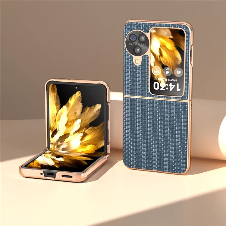 Für Oppo Find N3 Flip 5G-Hülle, echtes Rindsleder-beschichtetes PC-Klapptelefon-Cover - Blau