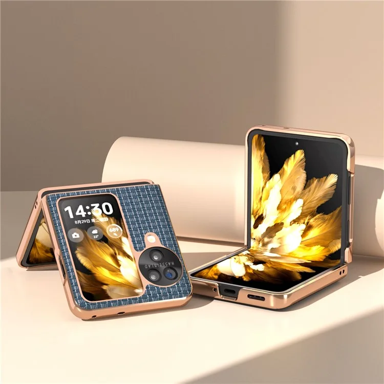 Für Oppo Find N3 Flip 5G-Hülle, echtes Rindsleder-beschichtetes PC-Klapptelefon-Cover - Blau