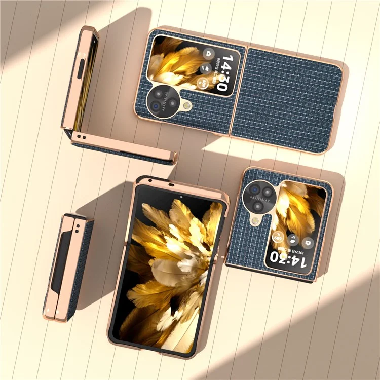 Für Oppo Find N3 Flip 5G-Hülle, echtes Rindsleder-beschichtetes PC-Klapptelefon-Cover - Blau