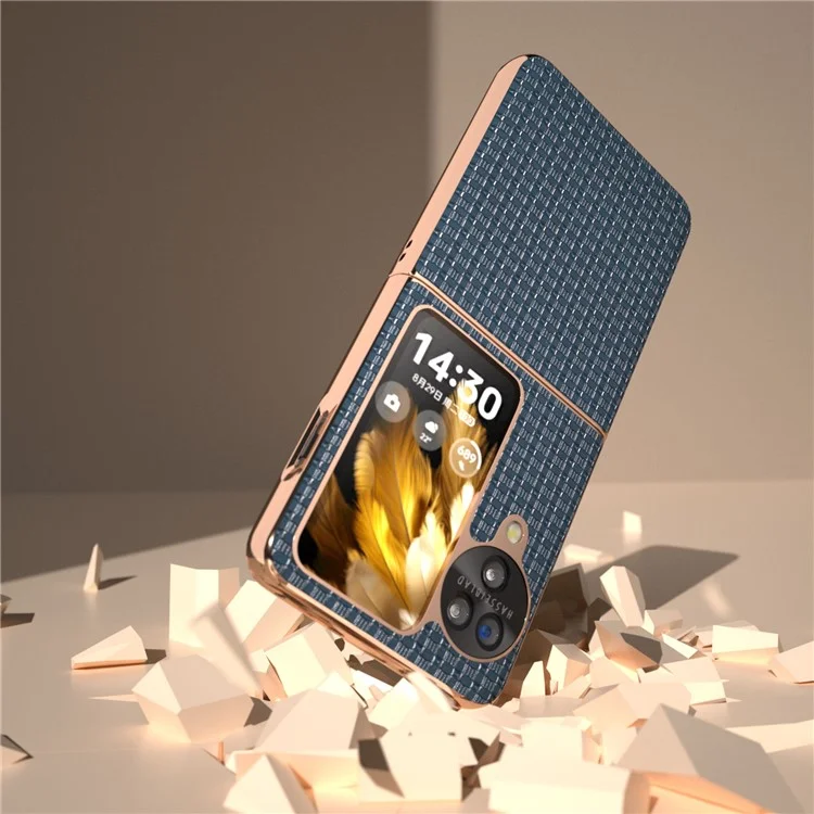 Für Oppo Find N3 Flip 5G-Hülle, echtes Rindsleder-beschichtetes PC-Klapptelefon-Cover - Blau