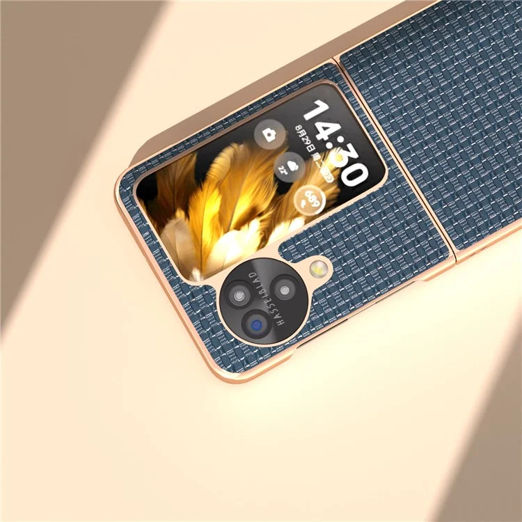 Für Oppo Find N3 Flip 5G-Hülle, echtes Rindsleder-beschichtetes PC-Klapptelefon-Cover - Blau