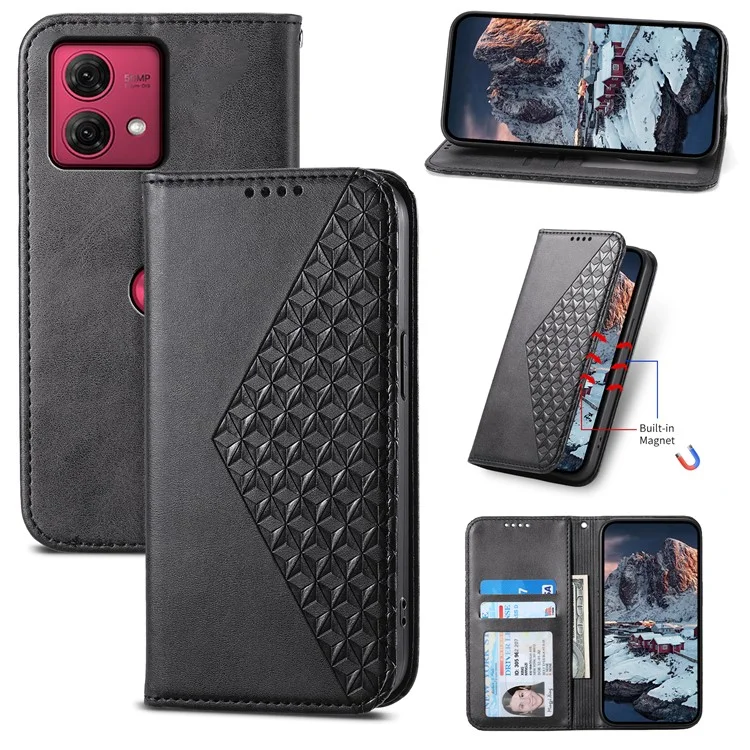 Para o caso Motorola Moto G84 5G Fechamento Automático Magnético Capa de Telefone de Couro - Preto