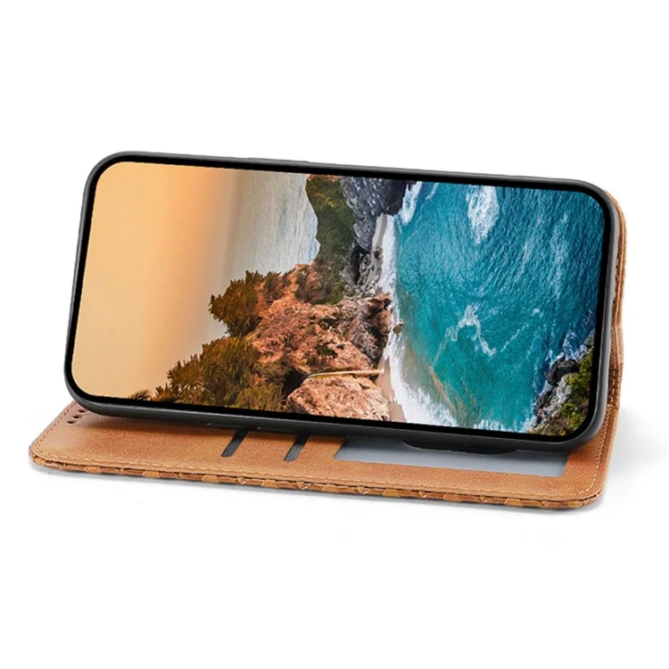 Für Oppo A58 4G Case Geprägtes PU-Leder-Handyhülle mit Geldbörse und Ständer - Gelb