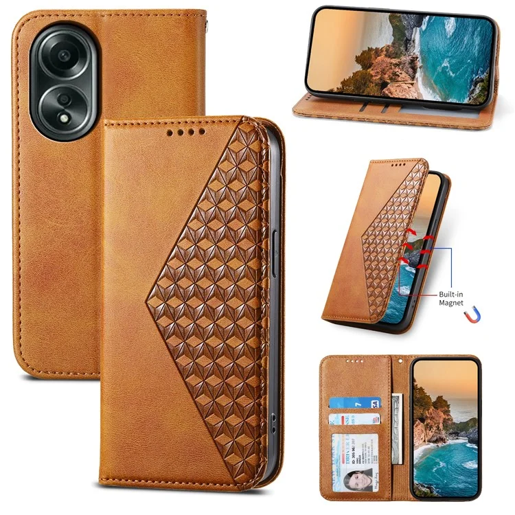 Für Oppo A58 4G Case Geprägtes PU-Leder-Handyhülle mit Geldbörse und Ständer - Gelb