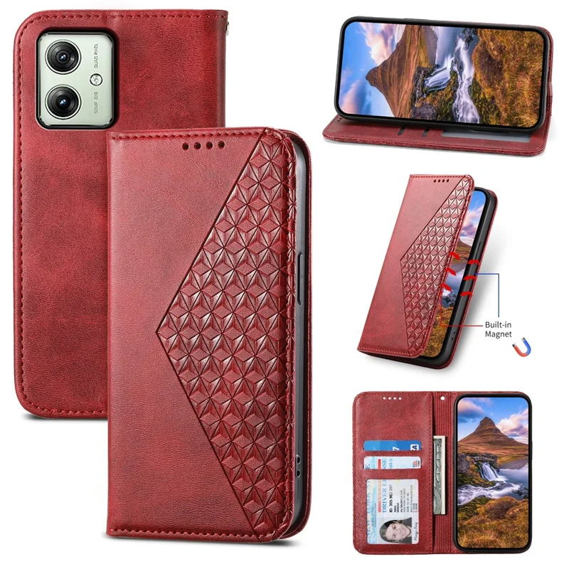 For Motorola Moto G54 5G Case Wallet PU Leather Imprinted Phone Cover - Red