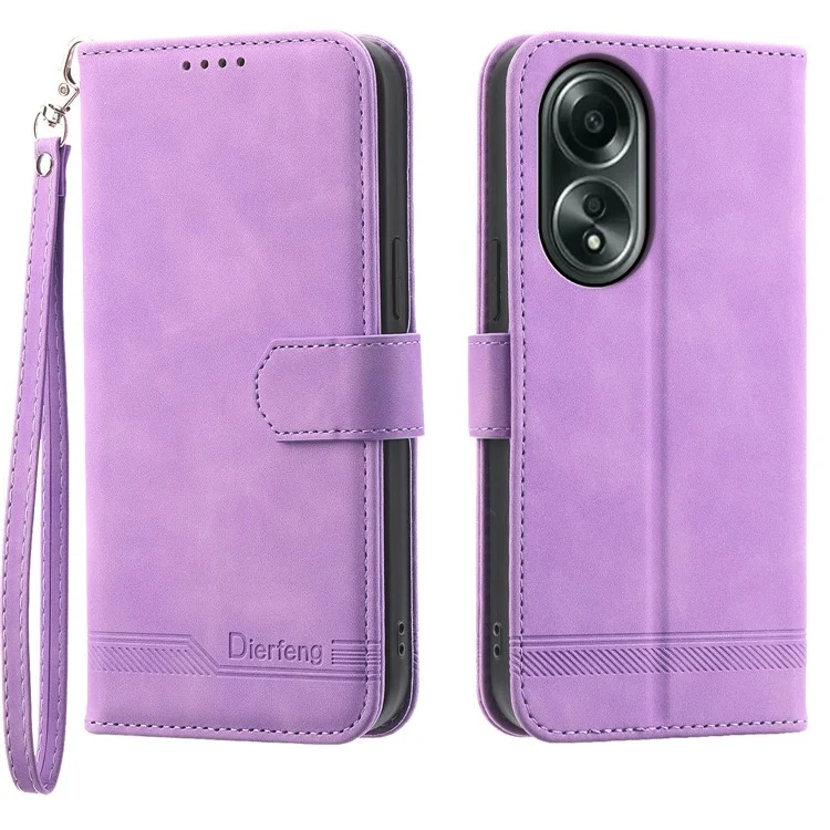 DIERFENG DF-03 Capa Flip Phone para Oppo A58 4G Case Lines Imprinted Wallet Stand Mobile Leather Shell - Purple
