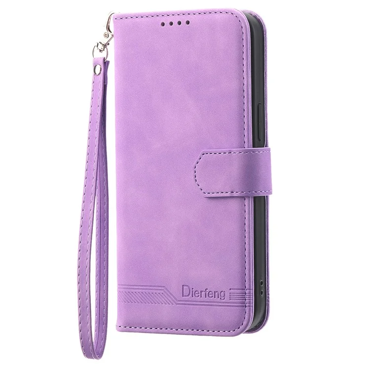 DIERFENG DF-03 Capa Flip Phone para Oppo A58 4G Case Lines Imprinted Wallet Stand Mobile Leather Shell - Purple