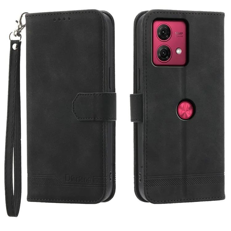 DIERFENG DF-03 For Motorola Moto G84 5G Case PU Leather Flip Phone Stand Cover Wallet - Black