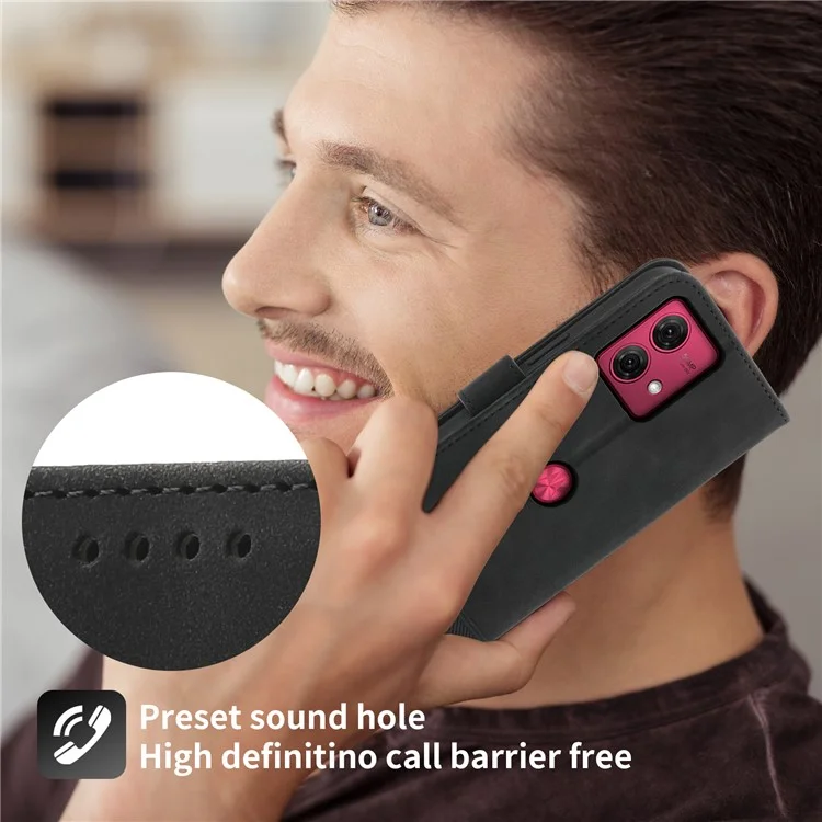 DIERFENG DF-03 For Motorola Moto G84 5G Case PU Leather Flip Phone Stand Cover Wallet - Black