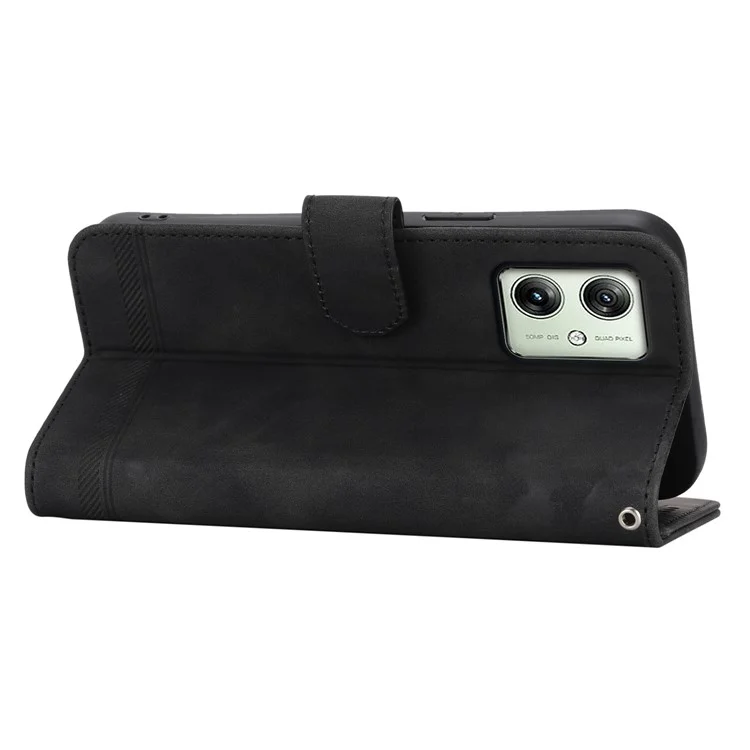DIERFENG DF-03 Funda para Motorola Moto G54 5G, funda de teléfono de piel sintética con soporte plegable - Negro