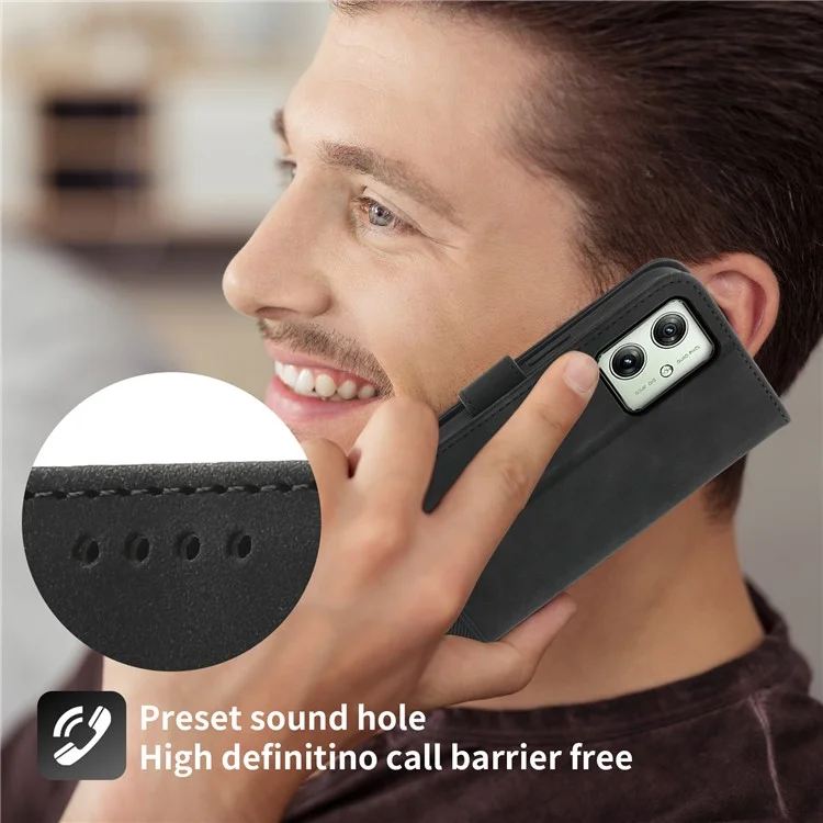 DIERFENG DF-03 Funda para Motorola Moto G54 5G, funda de teléfono de piel sintética con soporte plegable - Negro