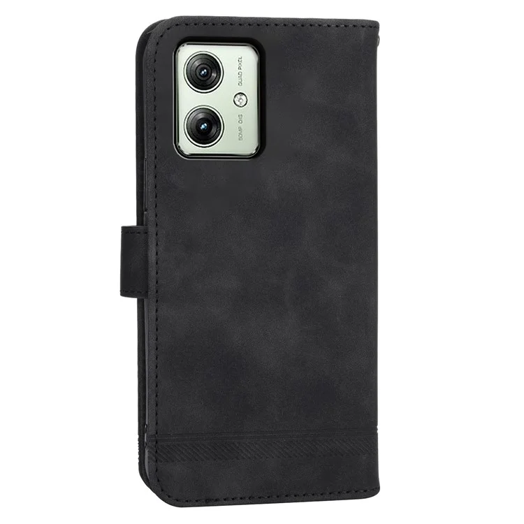 DIERFENG DF-03 Funda para Motorola Moto G54 5G, funda de teléfono de piel sintética con soporte plegable - Negro
