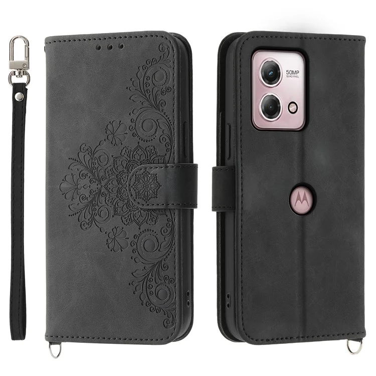Per Motorola Moto G Stylus (2023) Custodia in Pelle Portafoglio per Telefono con Cinturino da Polso + Cinturino da Spalla - Nero