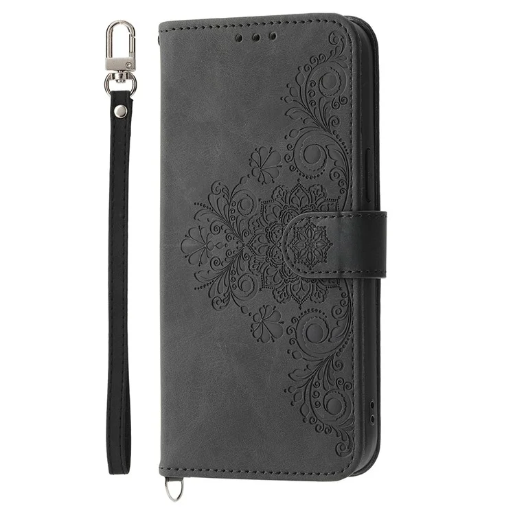 Per Oppo A58 4G Case Wallet Skin-touch Phone Cover con cinturino da polso e tracolla - Nero