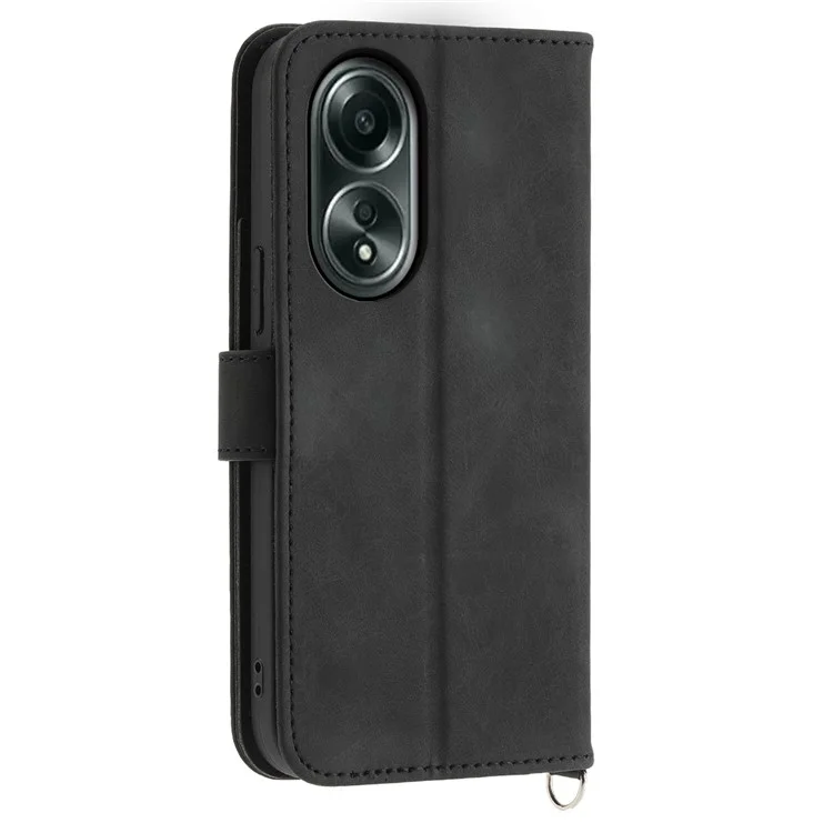 Per Oppo A58 4G Case Wallet Skin-touch Phone Cover con cinturino da polso e tracolla - Nero
