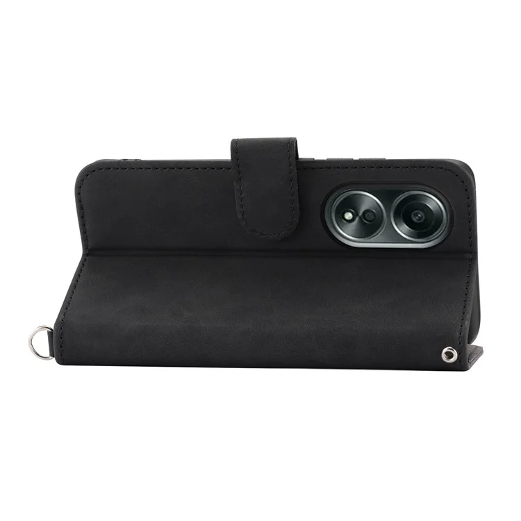 Per Oppo A58 4G Case Wallet Skin-touch Phone Cover con cinturino da polso e tracolla - Nero