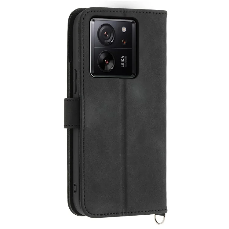 For Xiaomi 13T / 13T Pro / Redmi K60 Ultra Case Wallet Phone Leather Cover with Hand Strap + Shoulder Strap - Black