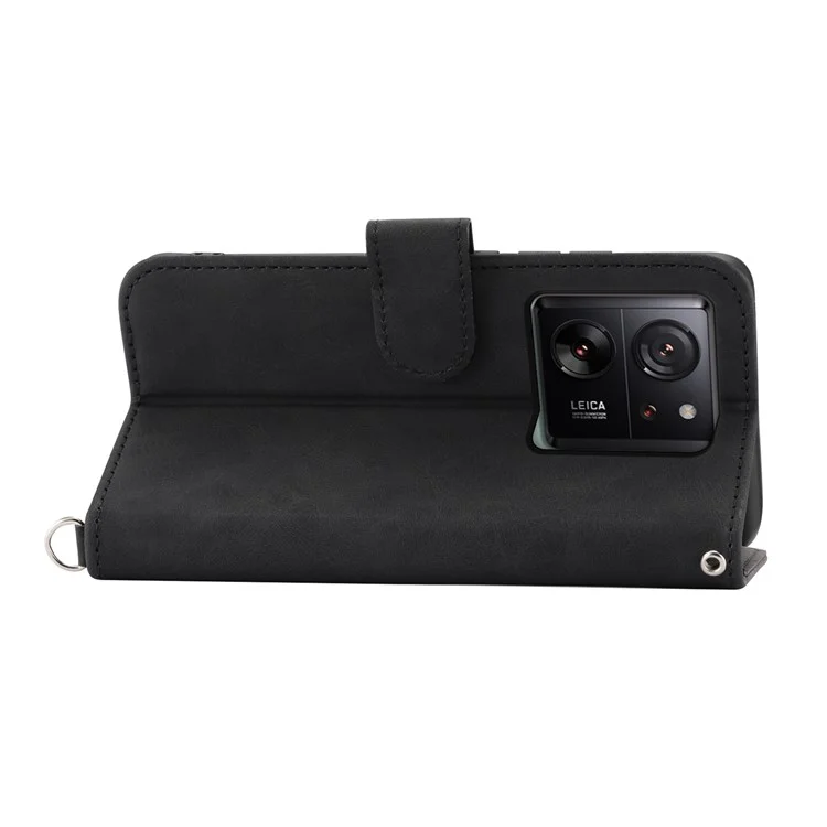 For Xiaomi 13T / 13T Pro / Redmi K60 Ultra Case Wallet Phone Leather Cover with Hand Strap + Shoulder Strap - Black