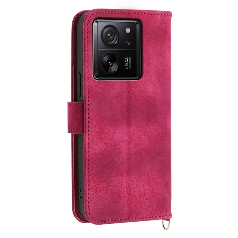 For Xiaomi 13T / 13T Pro / Redmi K60 Ultra Case Wallet Phone Leather Cover with Hand Strap + Shoulder Strap - Wine Red