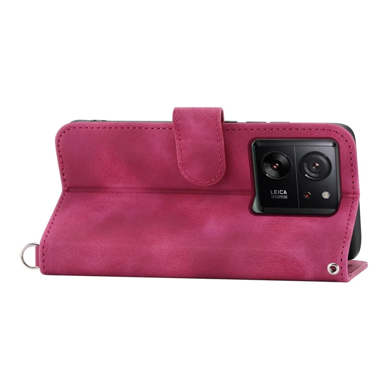 For Xiaomi 13T / 13T Pro / Redmi K60 Ultra Case Wallet Phone Leather Cover with Hand Strap + Shoulder Strap - Wine Red