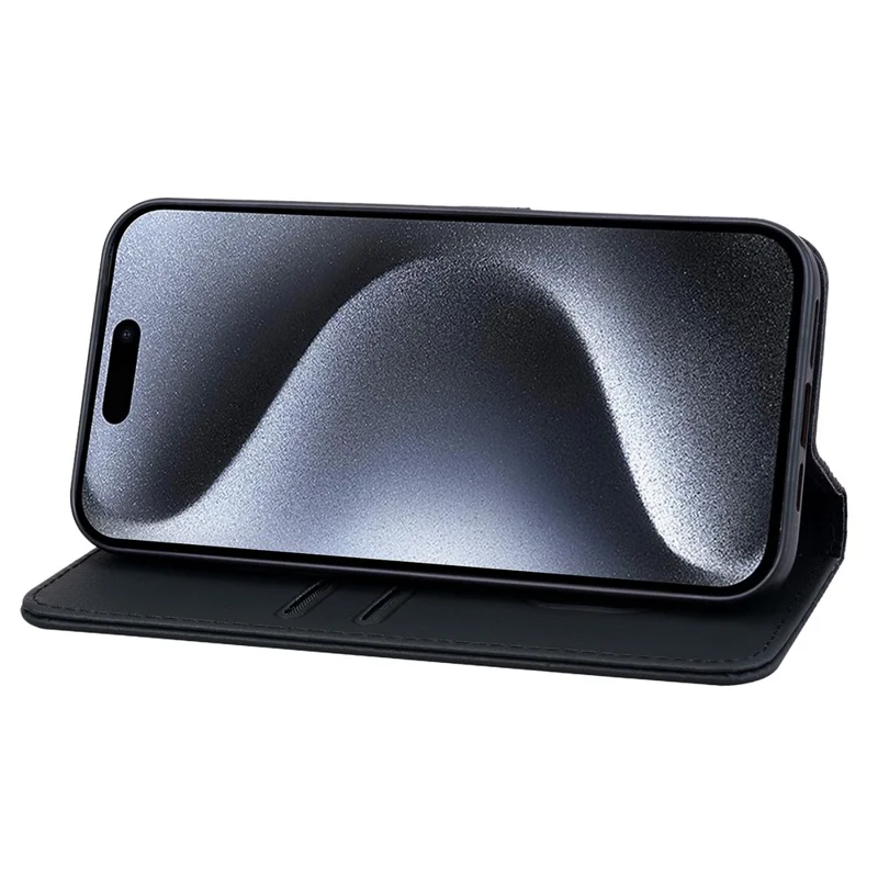 Für iPhone 15 Pro Case PU-Leder Geprägter Ständer Geldbörse Handyhülle - Schwarz