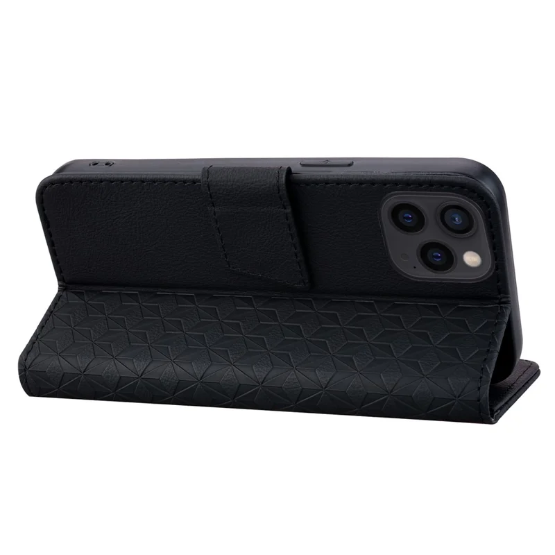 Für iPhone 15 Pro Case PU-Leder Geprägter Ständer Geldbörse Handyhülle - Schwarz