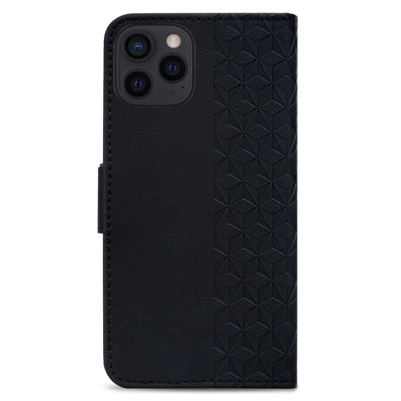 Für iPhone 15 Pro Case PU-Leder Geprägter Ständer Geldbörse Handyhülle - Schwarz