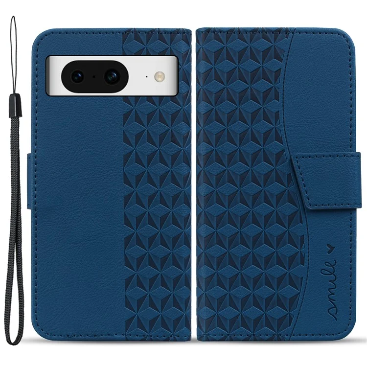 Pour Google Pixel 8 Case Rhombus Imprint PU Leather Wallet Phone Cover with Stand - Sapphire