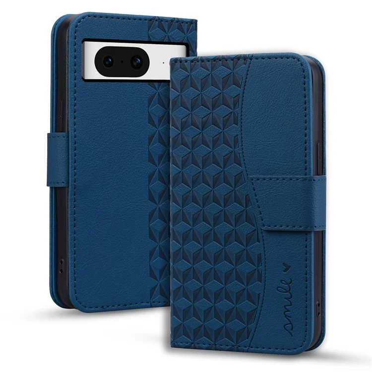 Pour Google Pixel 8 Case Rhombus Imprint PU Leather Wallet Phone Cover with Stand - Sapphire